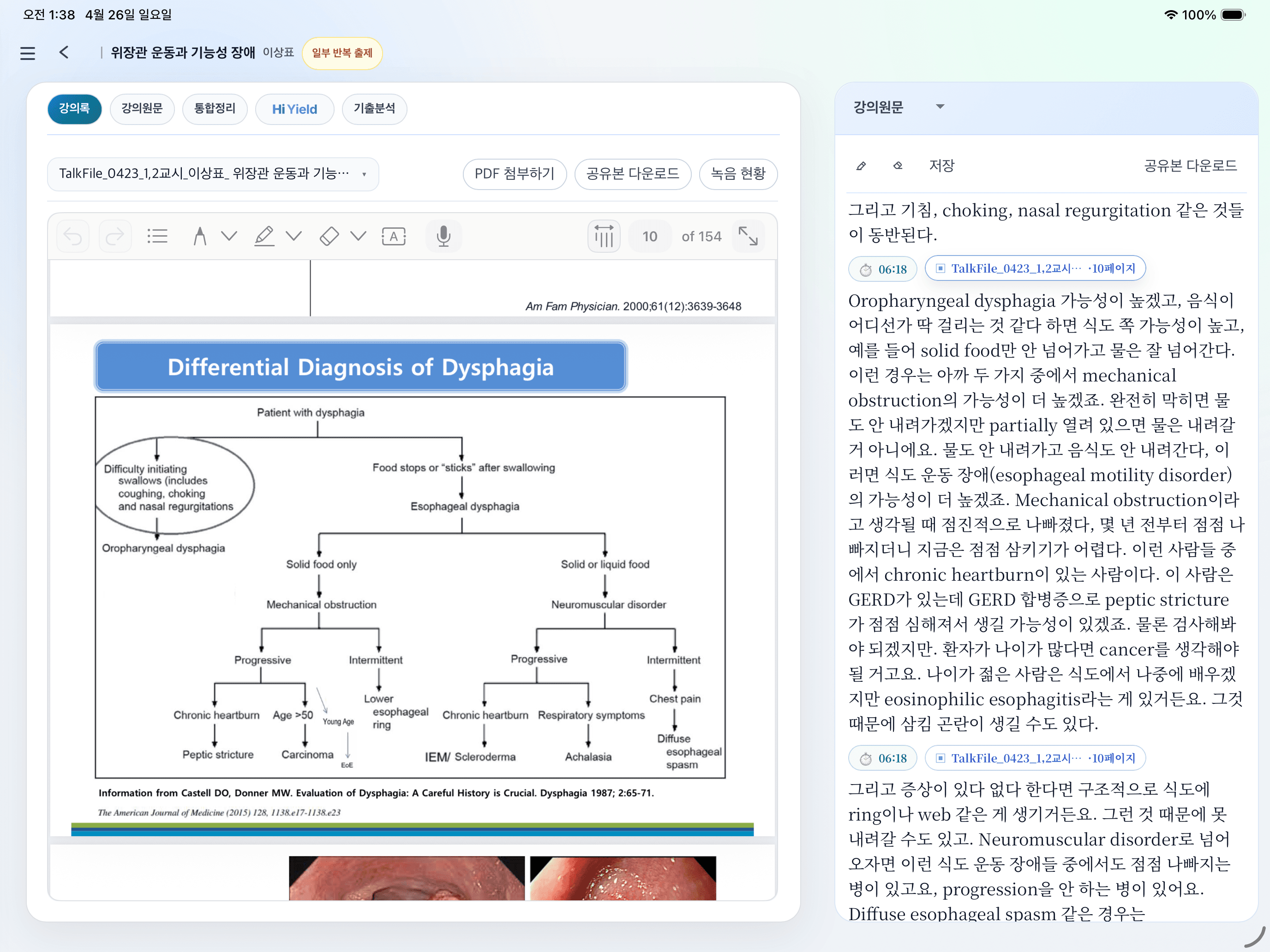 HiYield 시험포인트와 강조포인트가 표시된 화면